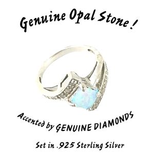 Sale Genuine 💎 DIAMONDS w opal center stone Set in sterling silver. 6.75